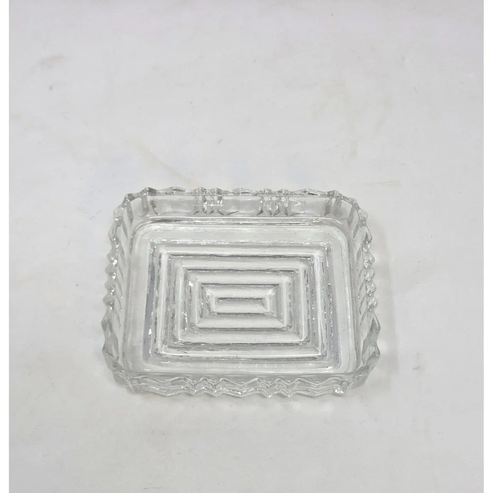 Vintage Art Deco Pressed Glass Rectangular Dish Ribbed Nut Catchall Tray